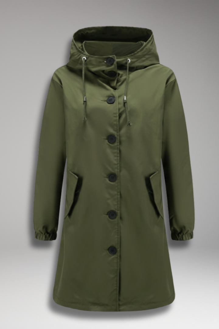Women's Hooded Jacket with Drawstring Hood and Button Closure