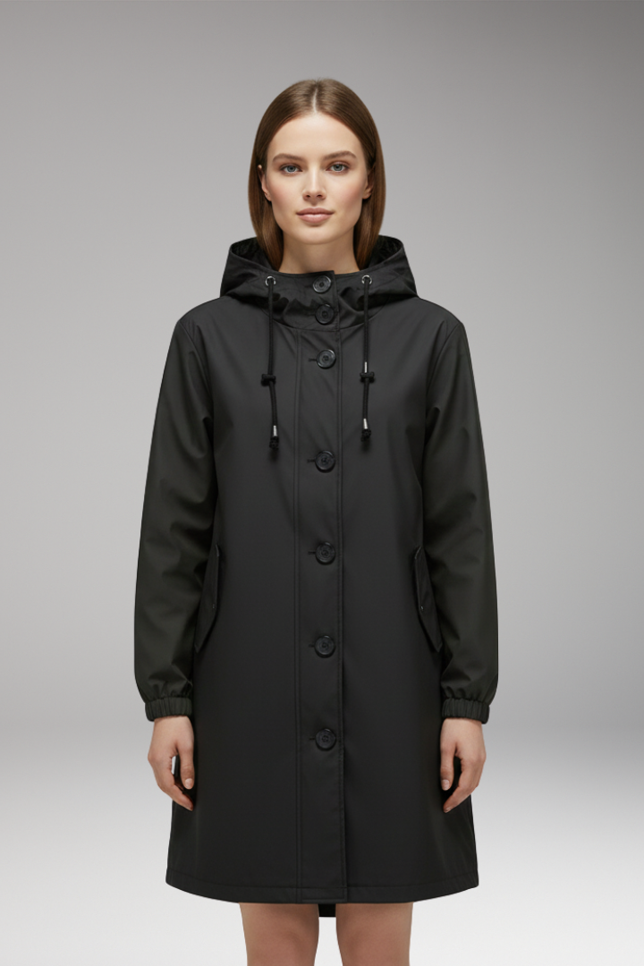Women's Hooded Jacket with Drawstring Hood and Button Closure