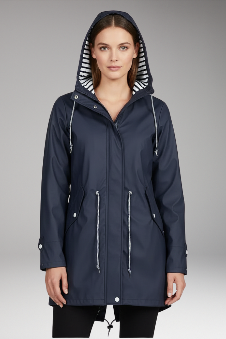 Women's Hooded Jacket with Zip Front and Drawstring Waist