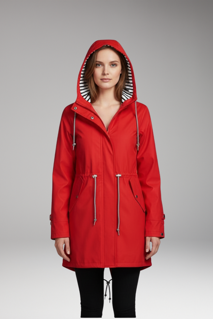 Women's Hooded Jacket with Zip Front and Drawstring Waist