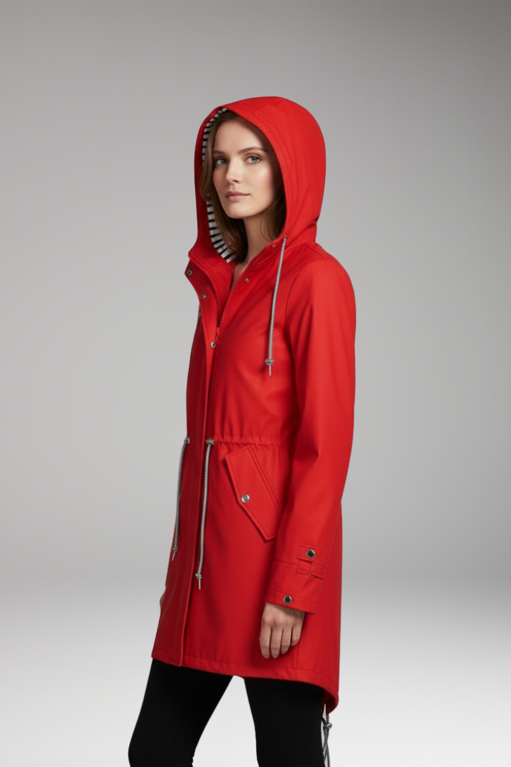 Women's Hooded Jacket with Zip Front and Drawstring Waist