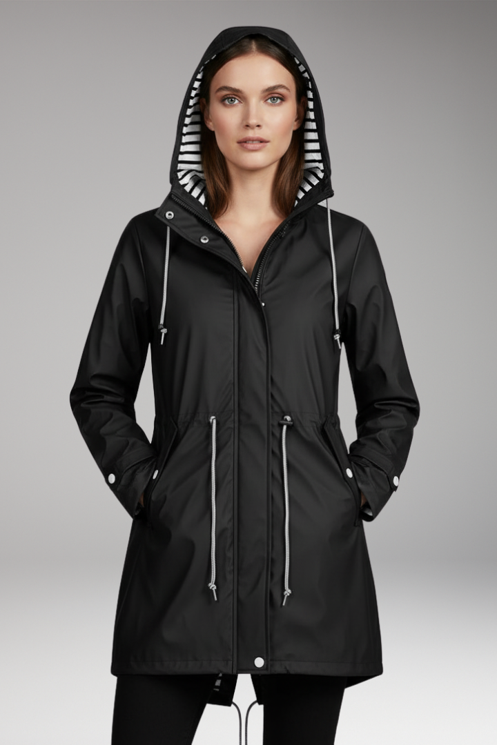 Women's Hooded Jacket with Zip Front and Drawstring Waist