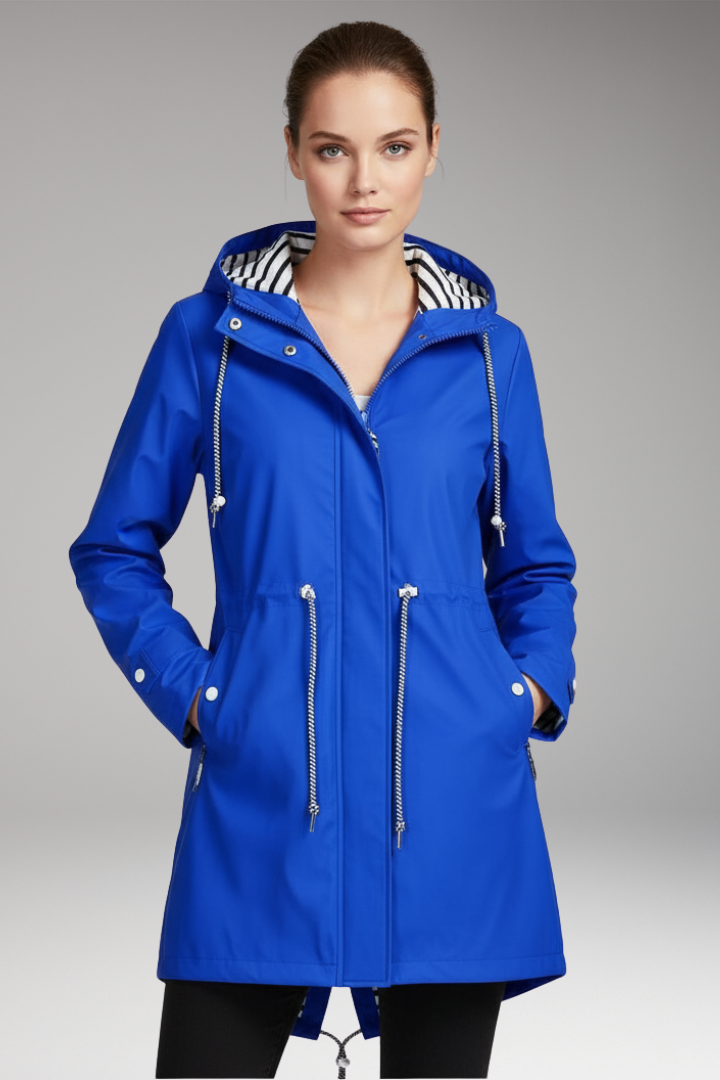 Women's Hooded Jacket with Zip Front and Drawstring Waist