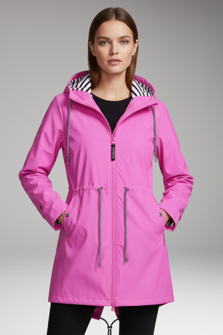 Women's Hooded Jacket with Zip Front and Drawstring Waist