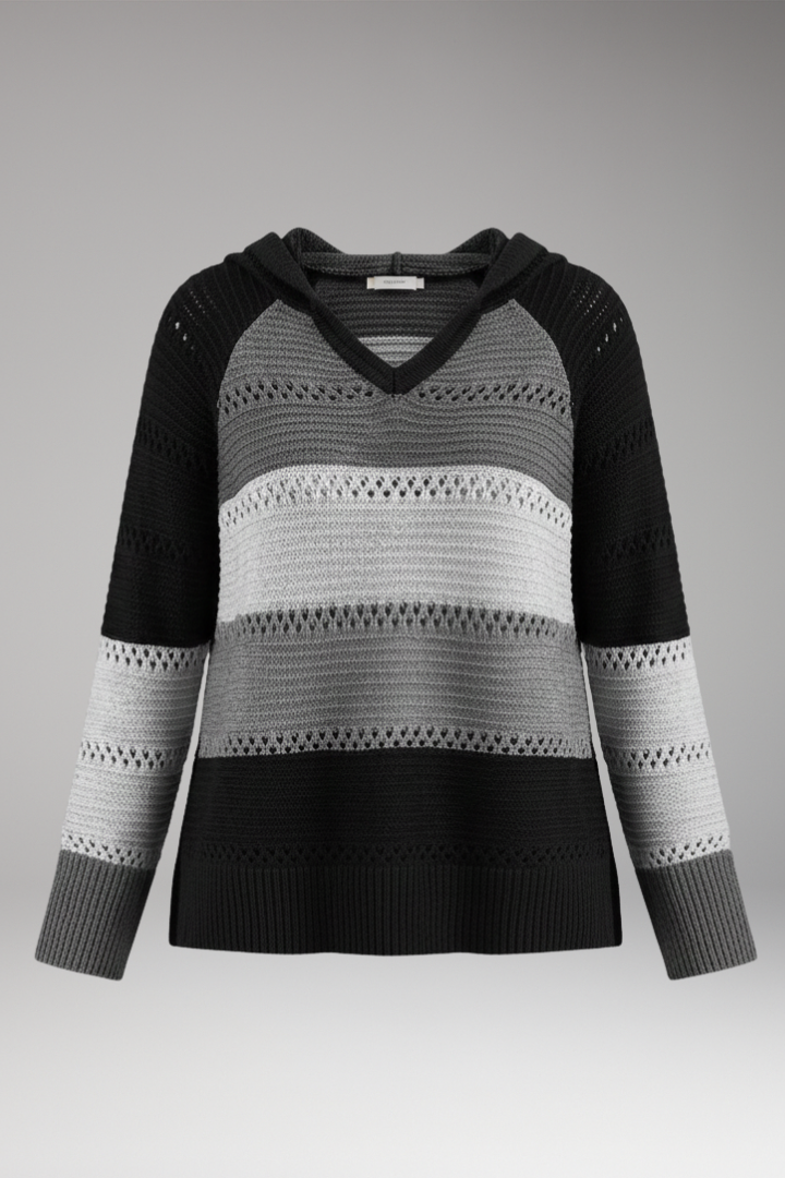 Women's Hoodie with V-Neckline and Ribbed Hem