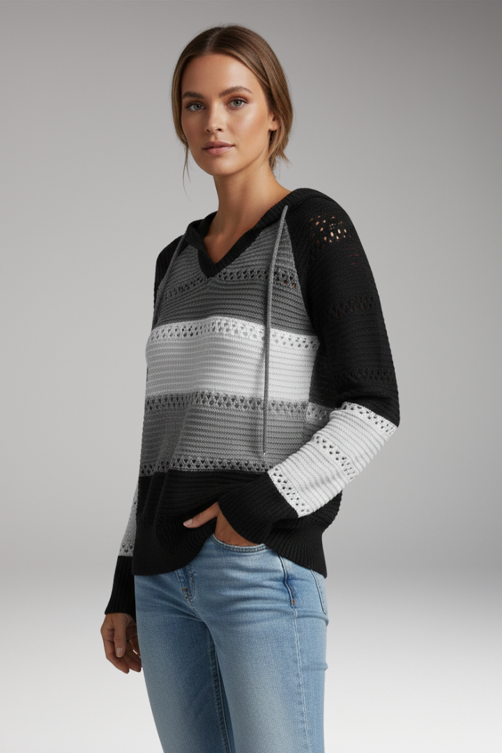 Women's Hoodie with V-Neckline and Ribbed Hem