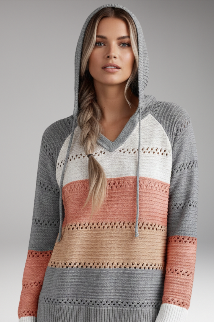 Women's Hoodie with V-Neckline and Ribbed Hem