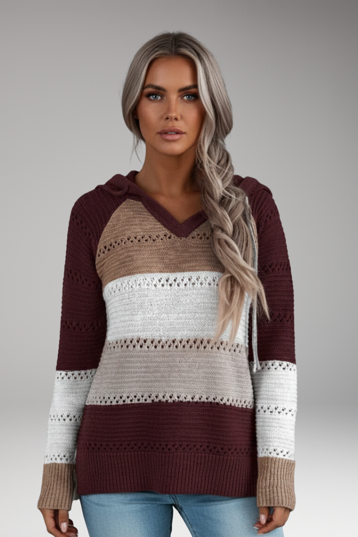 Women's Hoodie with V-Neckline and Ribbed Hem