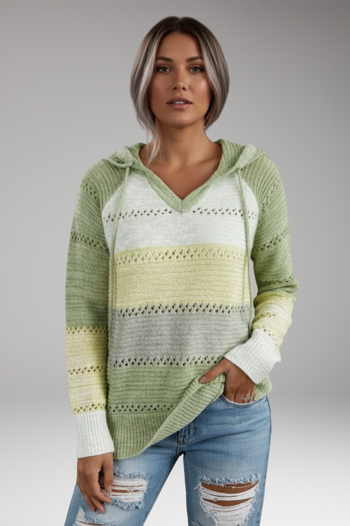 Women's Hoodie with V-Neckline and Ribbed Hem