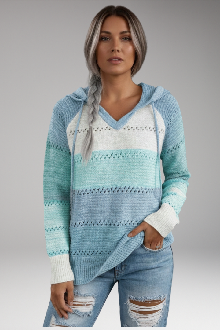 Women's Hoodie with V-Neckline and Ribbed Hem