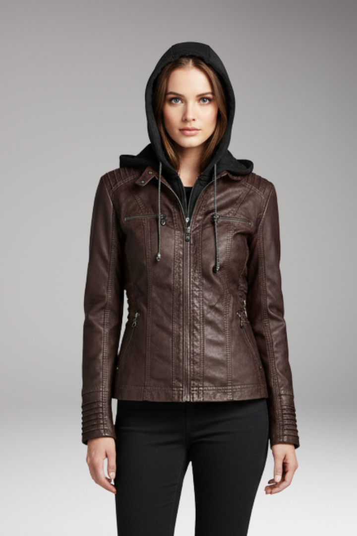 Women's Jacket with Hood and Front Zip Closure