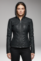 Women's Jacket with Hood and Front Zip Closure