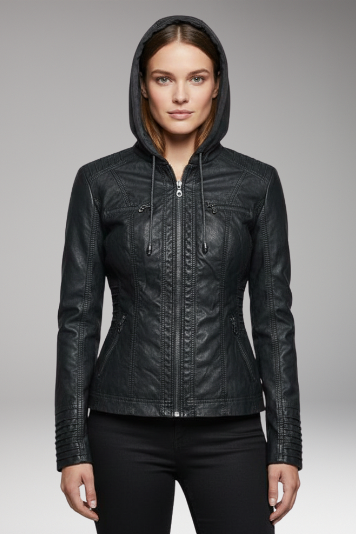 Women's Jacket with Hood and Front Zip Closure