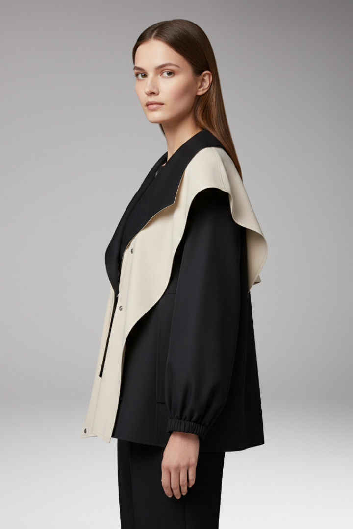 Women's Jacket with Layered Hood and Drawstring Cuffs