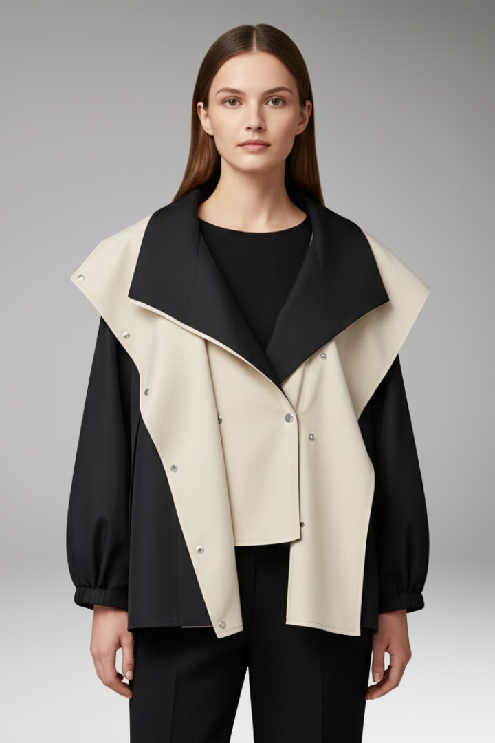 Women's Jacket with Layered Hood and Drawstring Cuffs