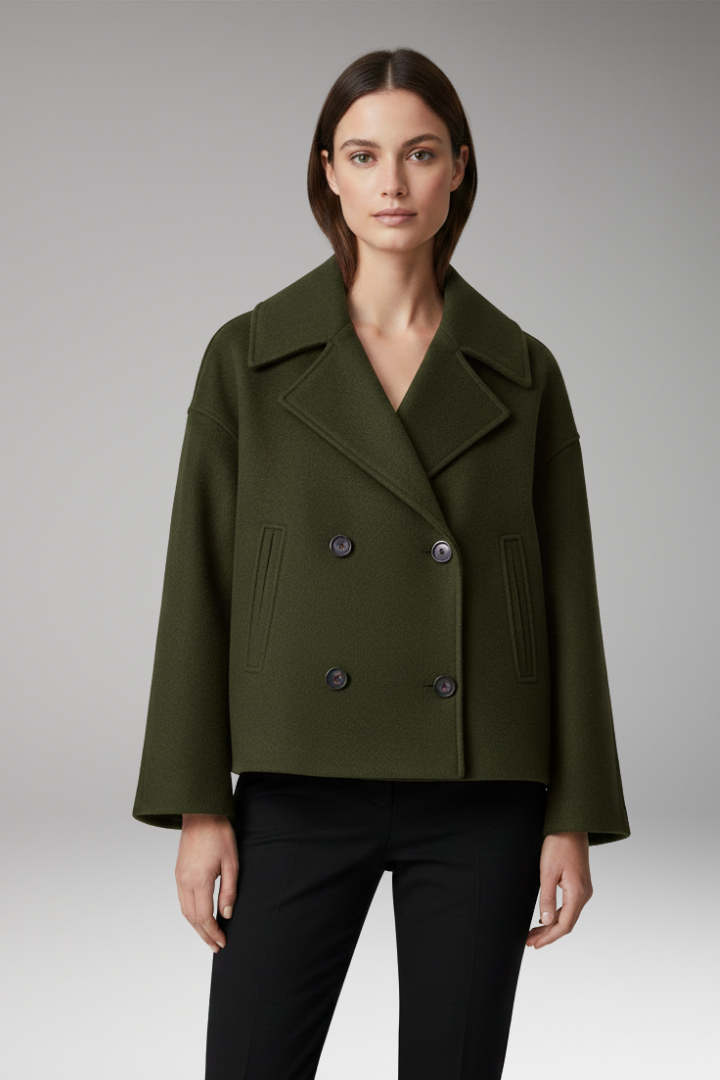 Women's Jacket with Wide Lapels and Front Button Closure