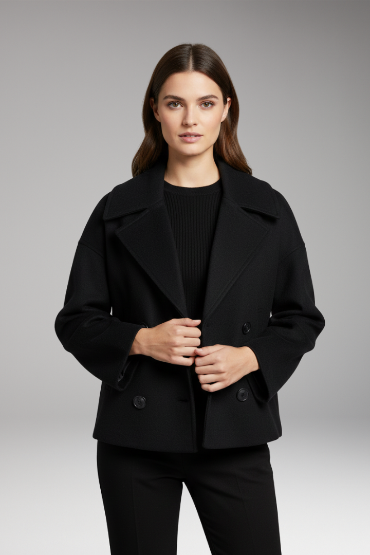 Women's Jacket with Wide Lapels and Front Button Closure