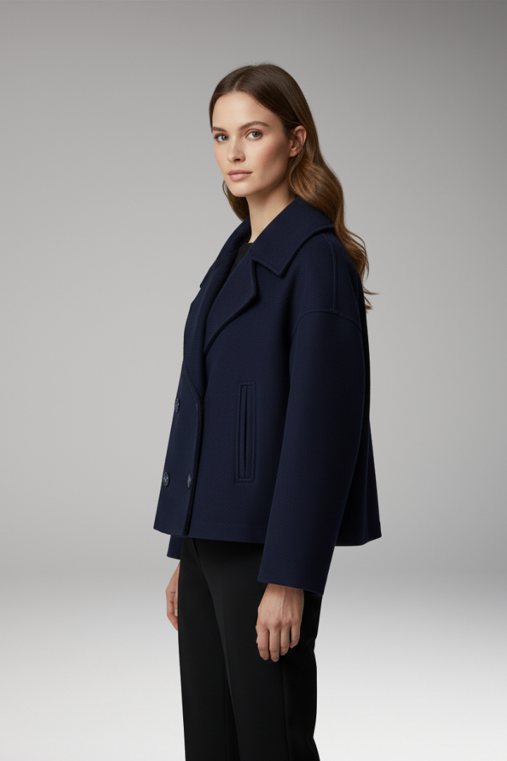 Women's Jacket with Wide Lapels and Front Button Closure