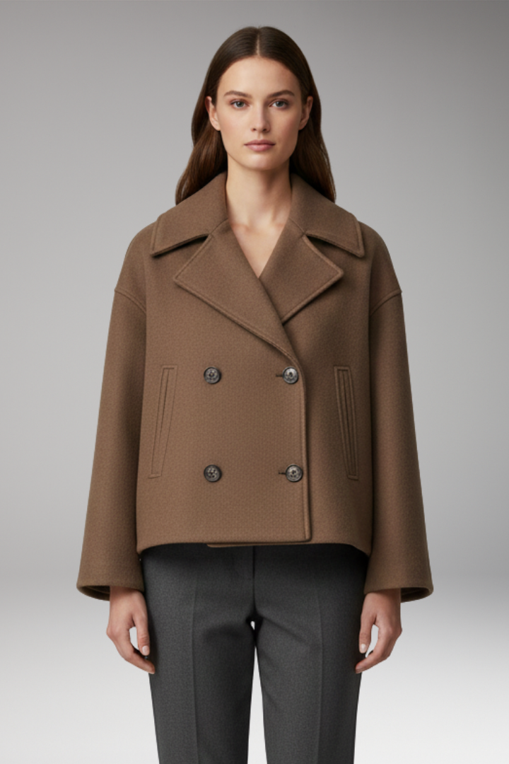 Women's Jacket with Wide Lapels and Front Button Closure