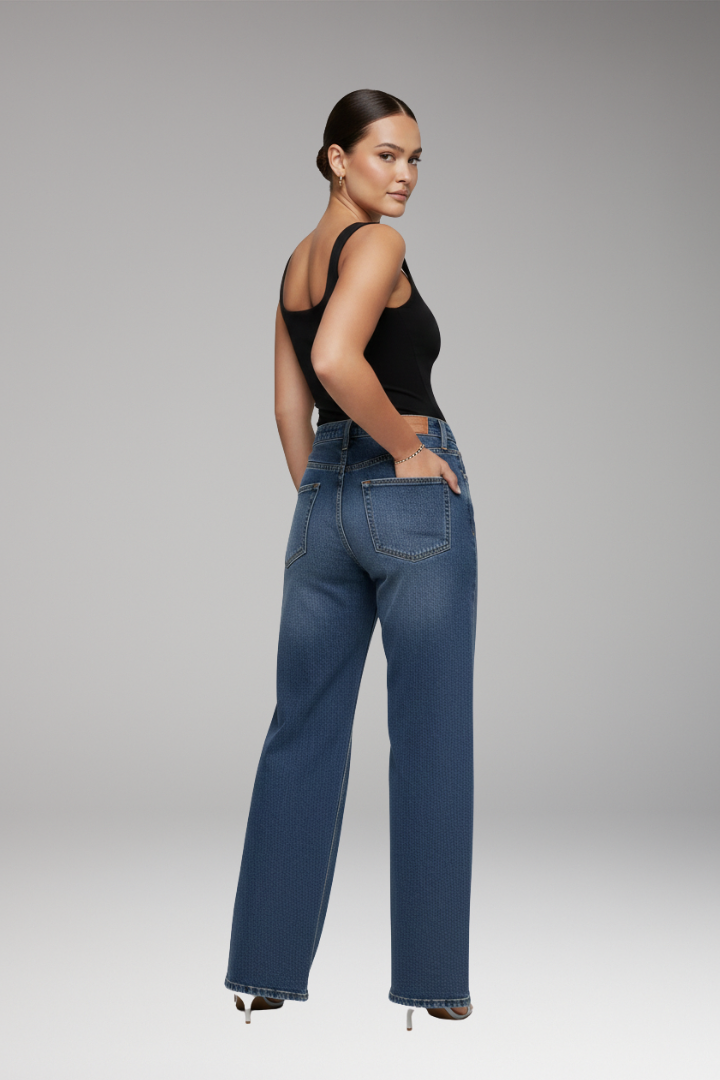 Women's Jeans with Mid Rise and Wide Leg