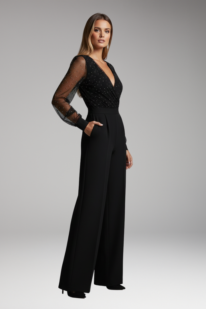 Women's Jumpsuit with Round Neck and Straight Leg