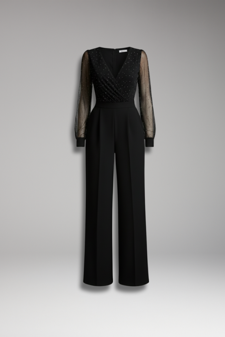 Women's Jumpsuit with Round Neck and Straight Leg