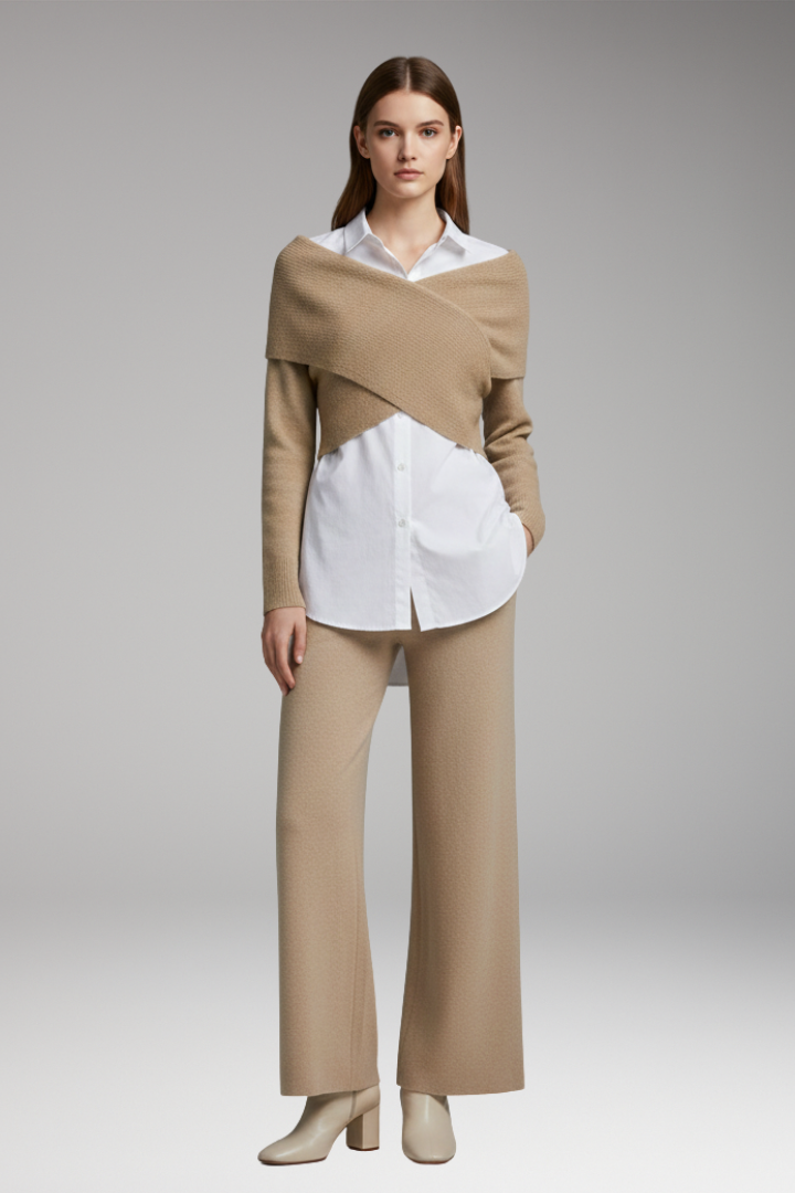Women's Knit Set with Cropped Sweater and Wide-Leg Pants