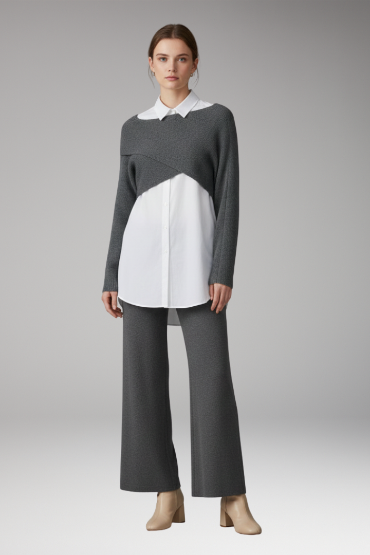 Women's Knit Set with Cropped Sweater and Wide-Leg Pants