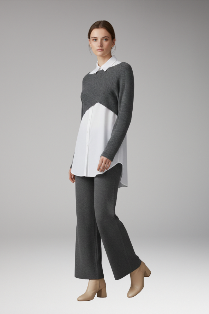 Women's Knit Set with Cropped Sweater and Wide-Leg Pants