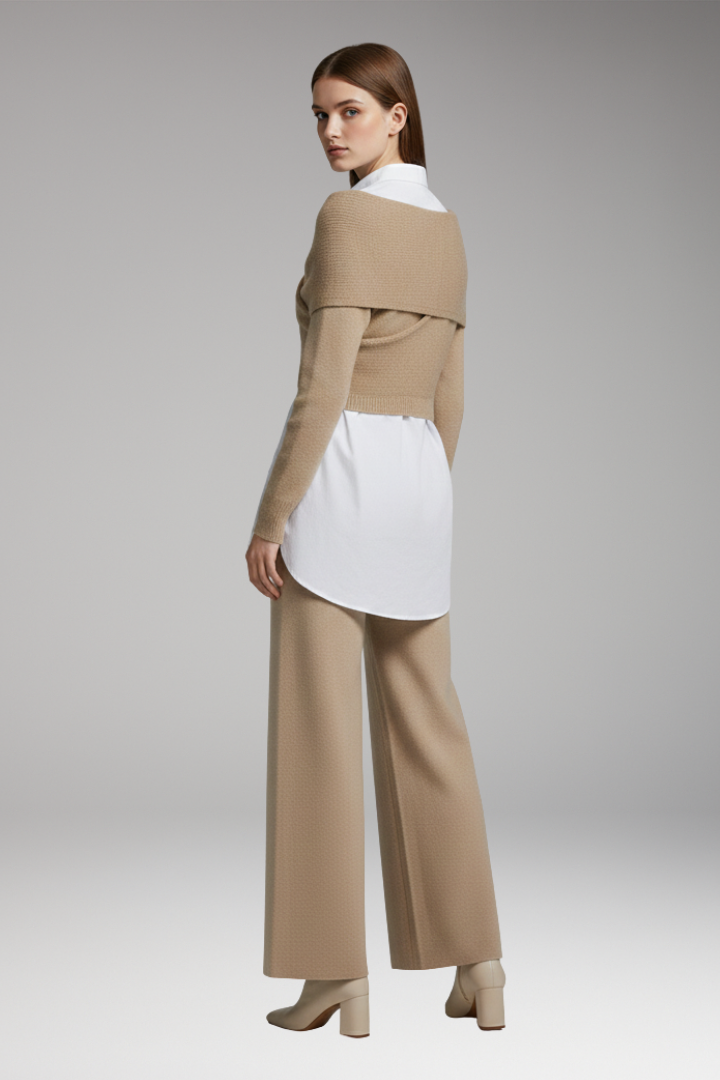 Women's Knit Set with Cropped Sweater and Wide-Leg Pants