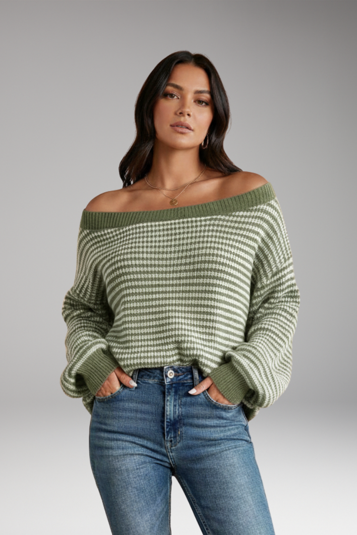 Women's Knit Sweater with Drop-Shoulder and Lantern Sleeves