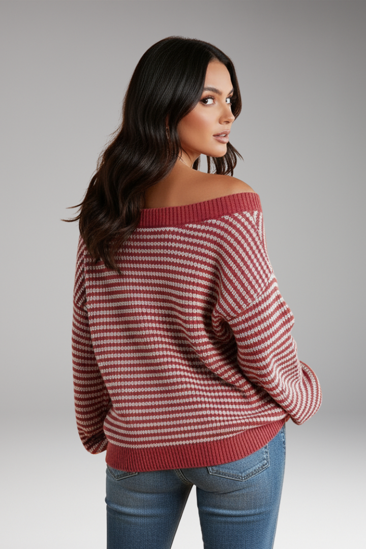 Women's Knit Sweater with Drop-Shoulder and Lantern Sleeves