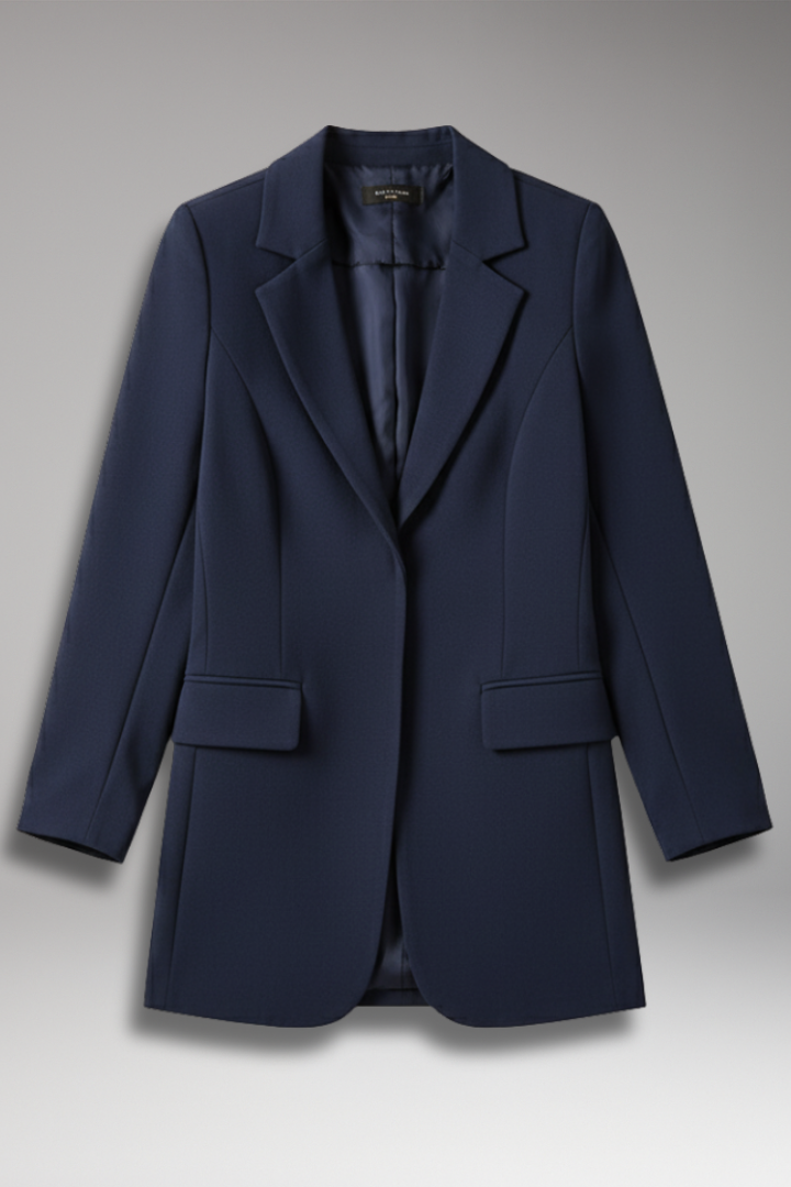 Women's Long Blazer with Open Front and Patch Pocket