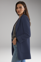 Women's Long Blazer with Open Front and Patch Pocket