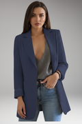Women's Long Blazer with Open Front and Patch Pocket