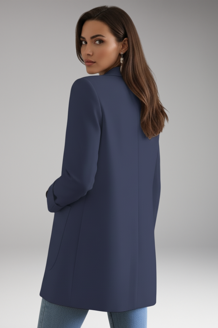 Women's Long Blazer with Open Front and Patch Pocket