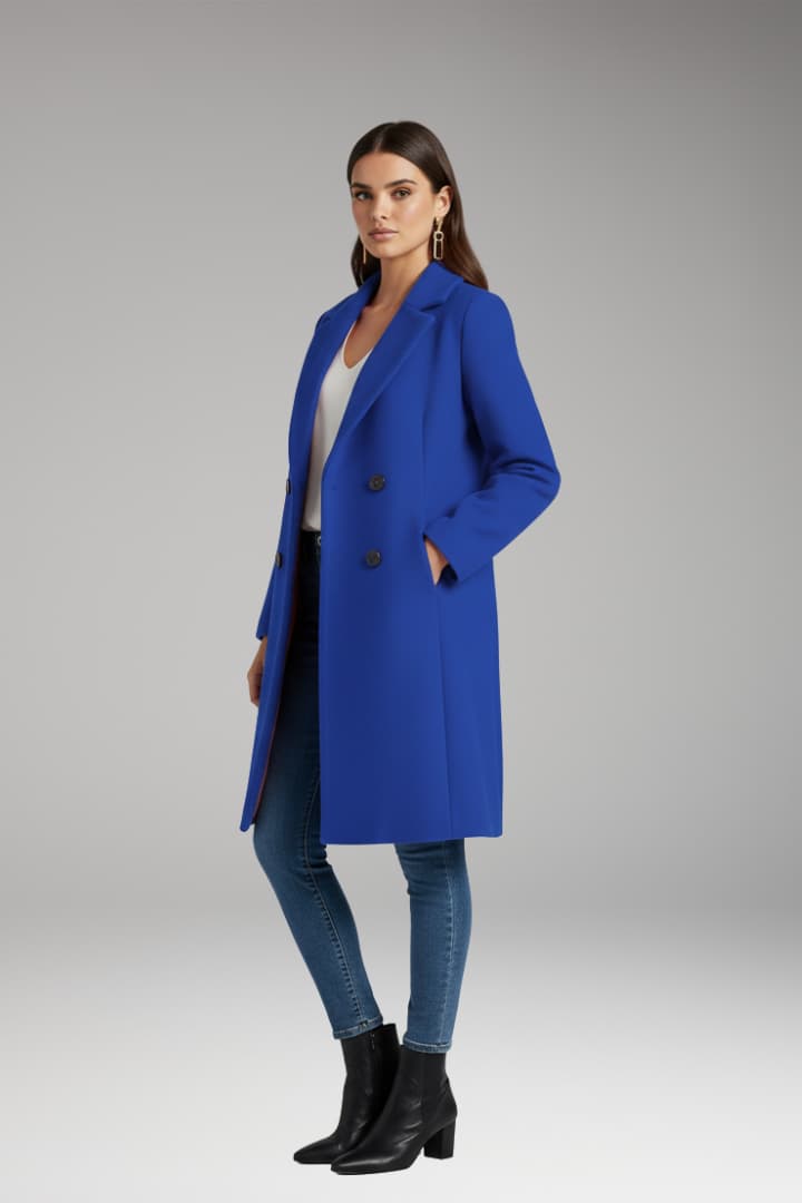 Women's Long Coat with Buttons and Pockets