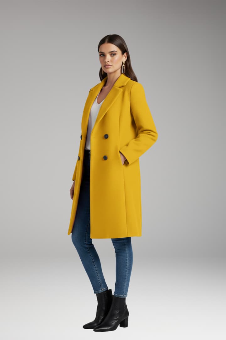Women's Long Coat with Buttons and Pockets