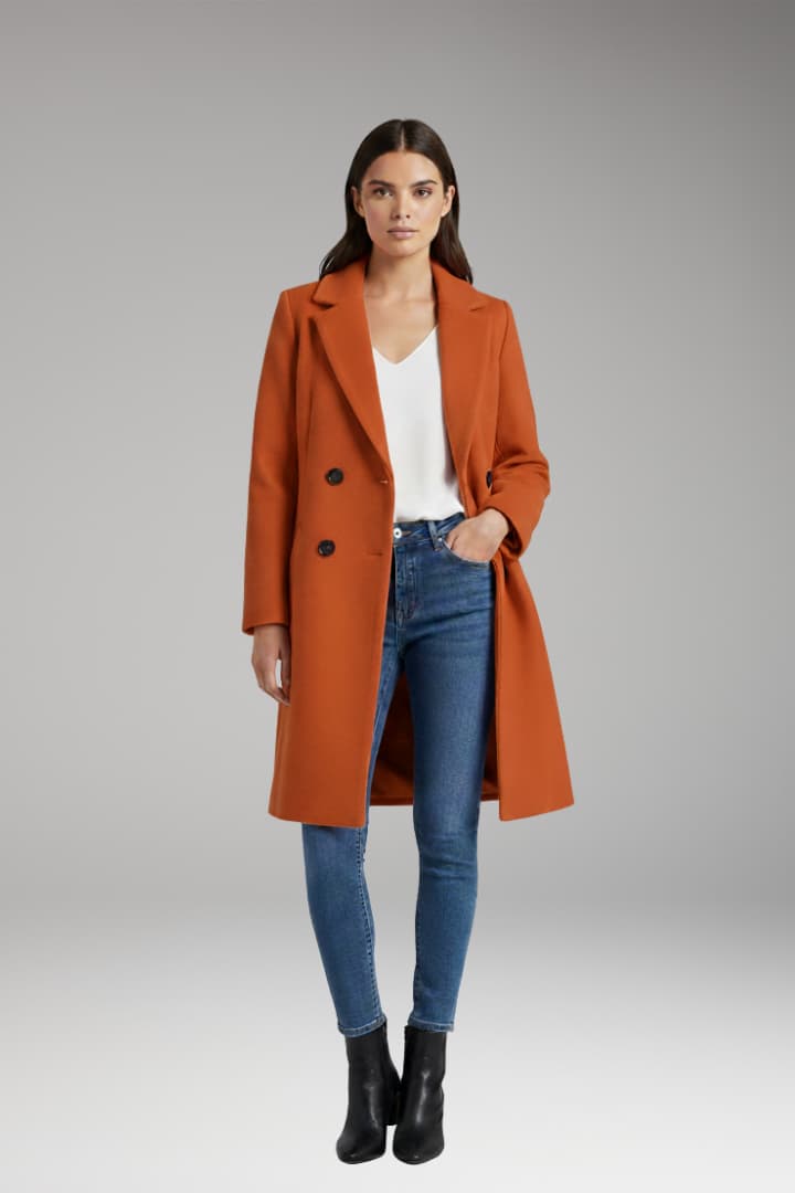 Women's Long Coat with Buttons and Pockets