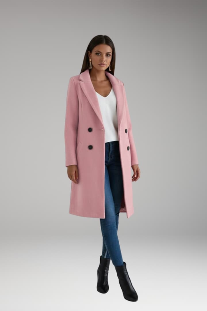 Women's Long Coat with Buttons and Pockets