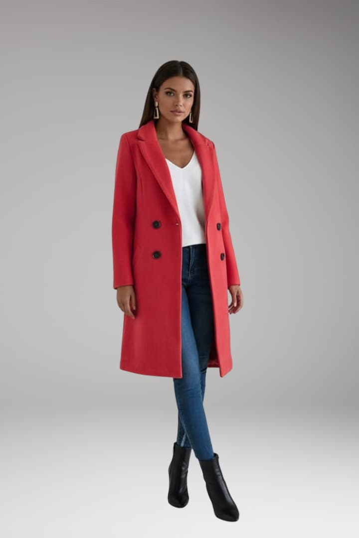 Women's Long Coat with Buttons and Pockets