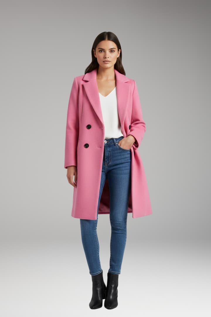 Women's Long Coat with Buttons and Pockets