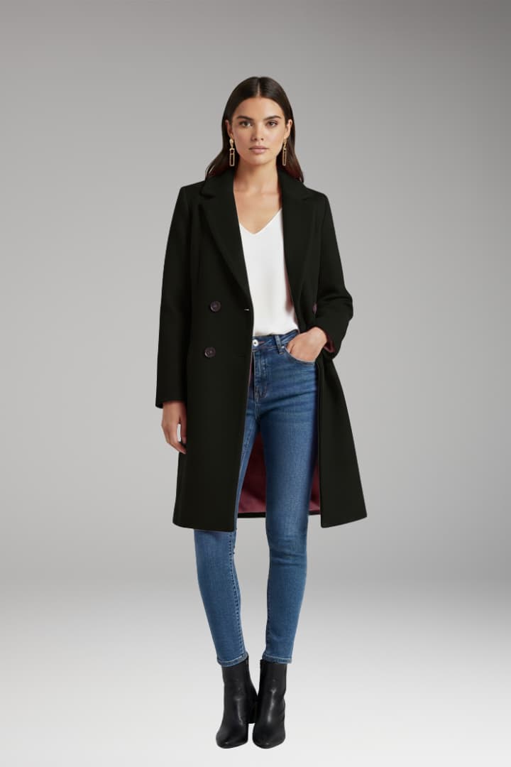 Women's Long Coat with Buttons and Pockets