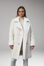 Women's Long Coat with Faux Fur Trim and Button Closure
