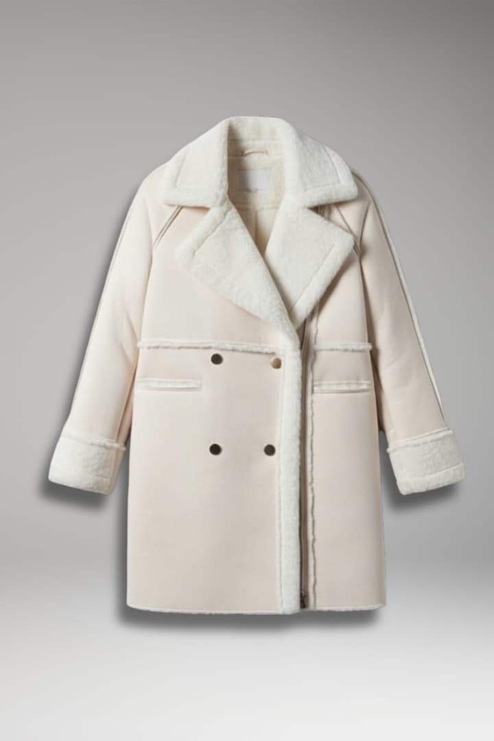 Women's Long Coat with Faux Fur Trim and Button Closure