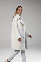 Women's Long Coat with Faux Fur Trim and Button Closure