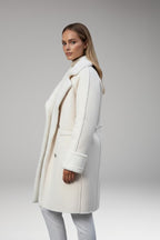 Women's Long Coat with Faux Fur Trim and Button Closure