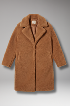 Women's Long Coat with Lapel Collar and Textured Outer Surface