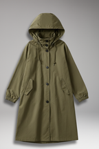 Women's Long Hooded Coat with Buttons