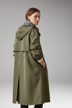 Women's Long Hooded Coat with Buttons